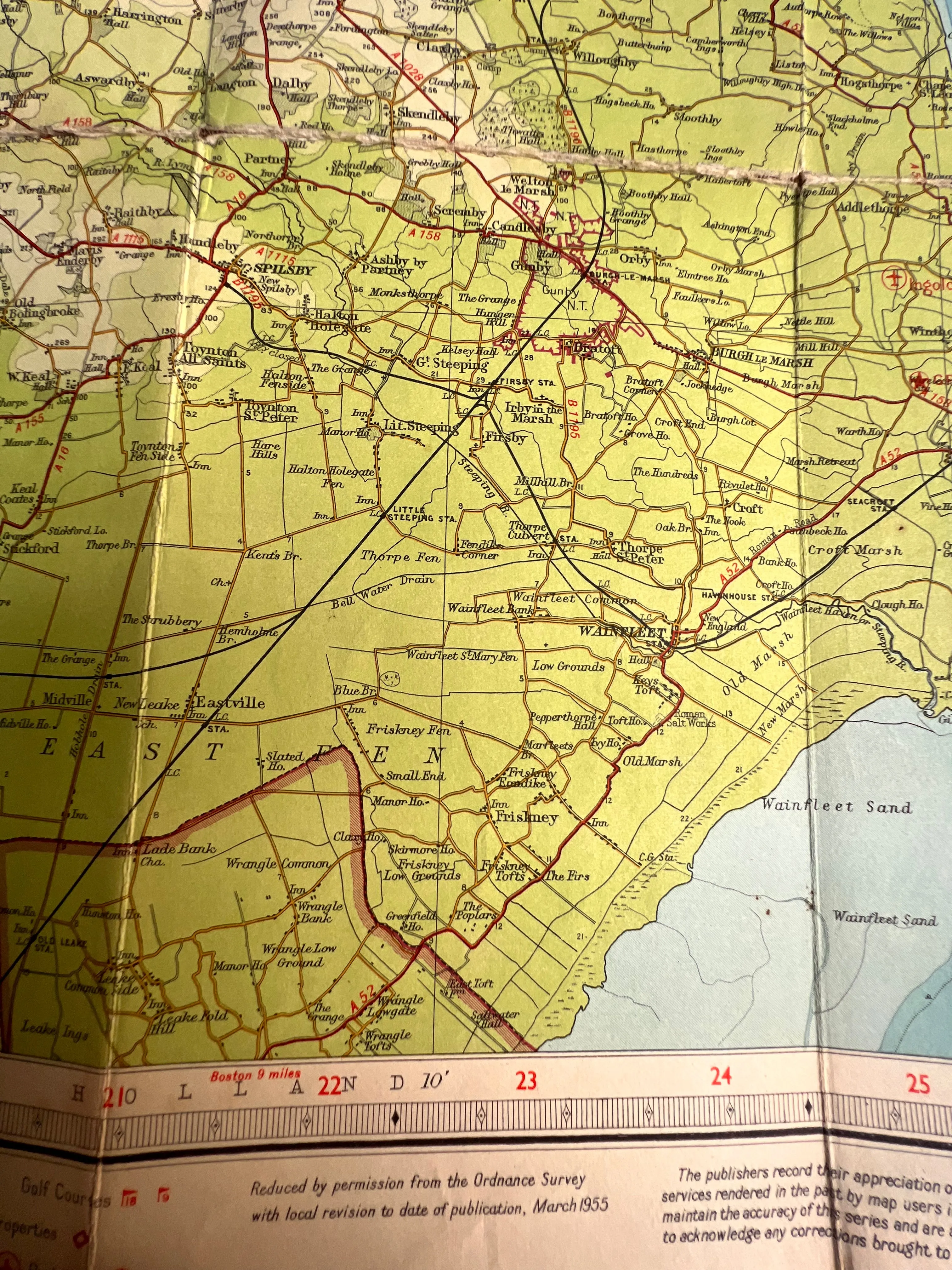 1950s Bartholomew's Map of Lincolnshire Sheet 30 on Cloth