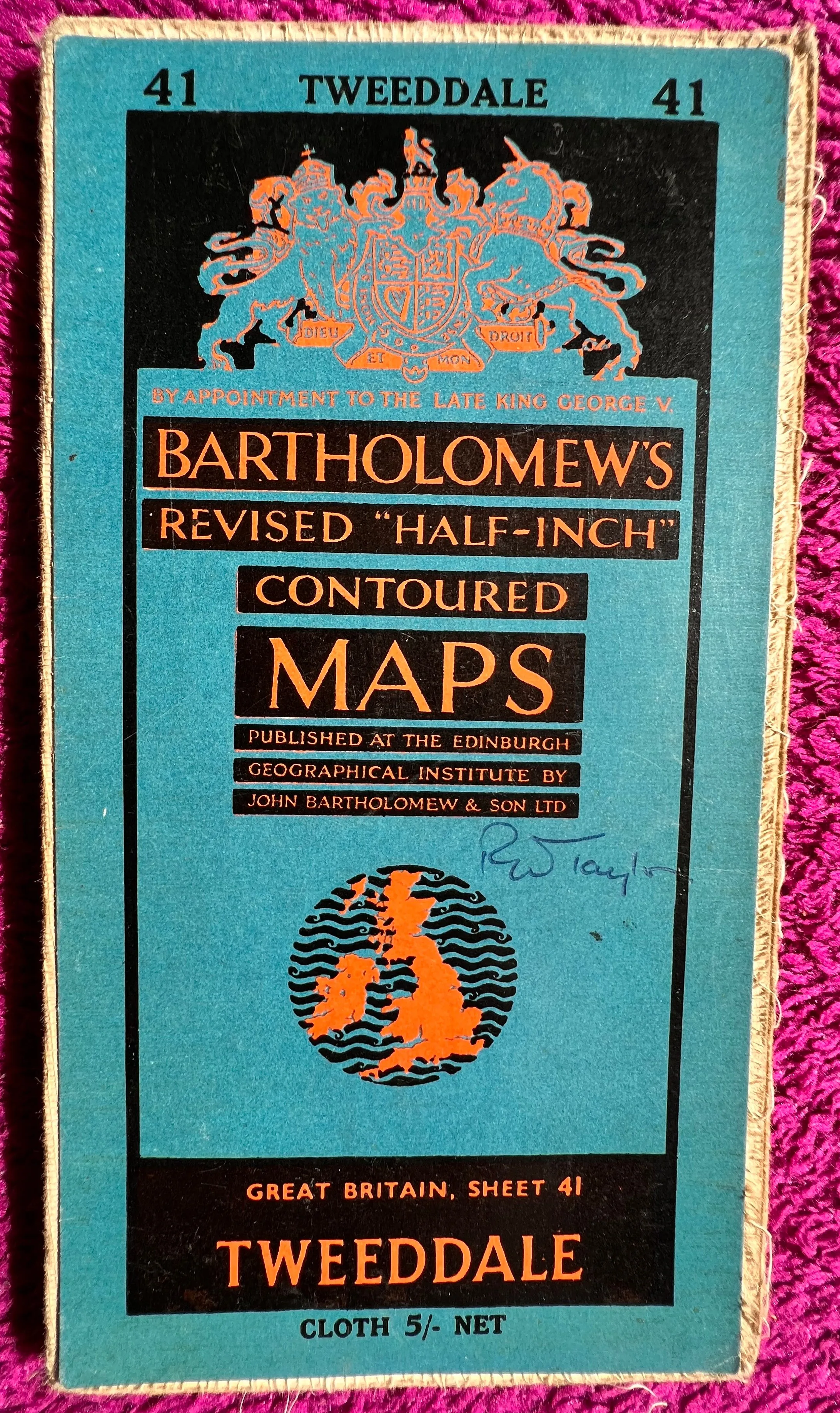 1950s Bartholomew's Map of Tweedale Sheet 41 on Cloth Selkirk, Jedburgh, Hawick
