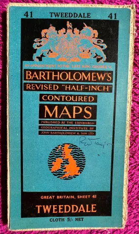 1950s Bartholomew's Map of Tweedale Sheet 41 on Cloth Selkirk, Jedburgh, Hawick