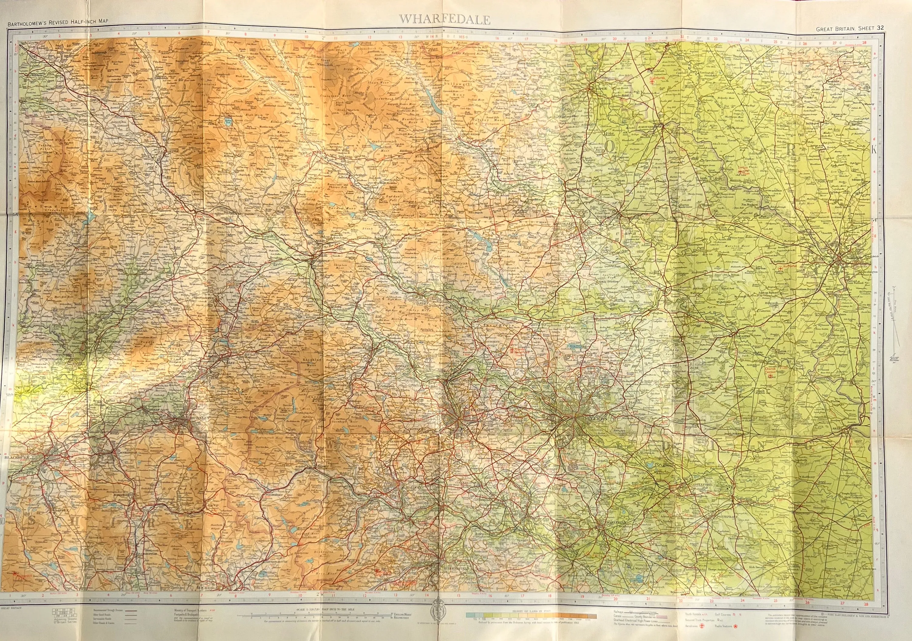 1950s Bartholomew's Map of Wharfedale