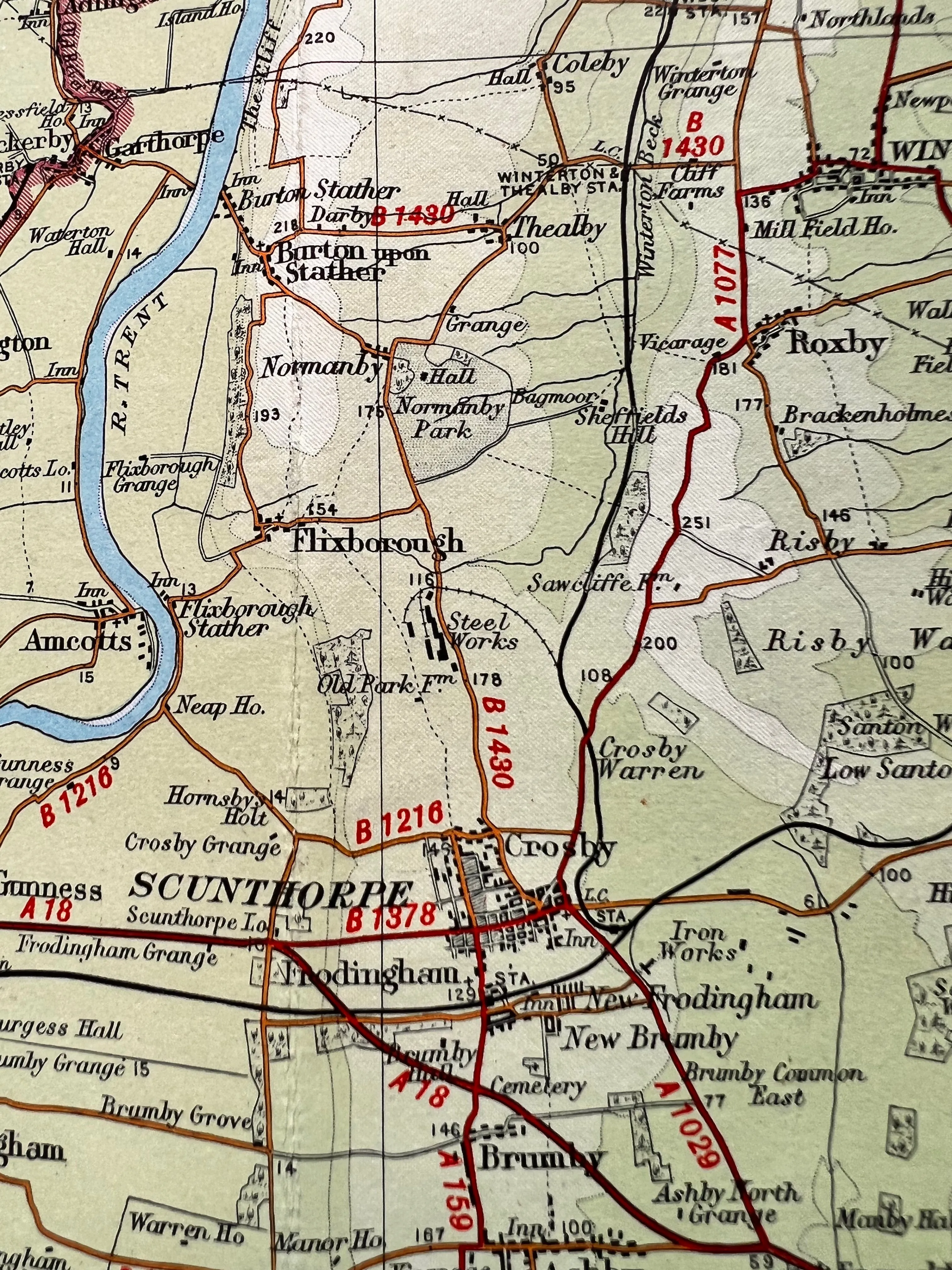 1952 Bartholomew's Map of S YORKS & HUMBER on Cloth