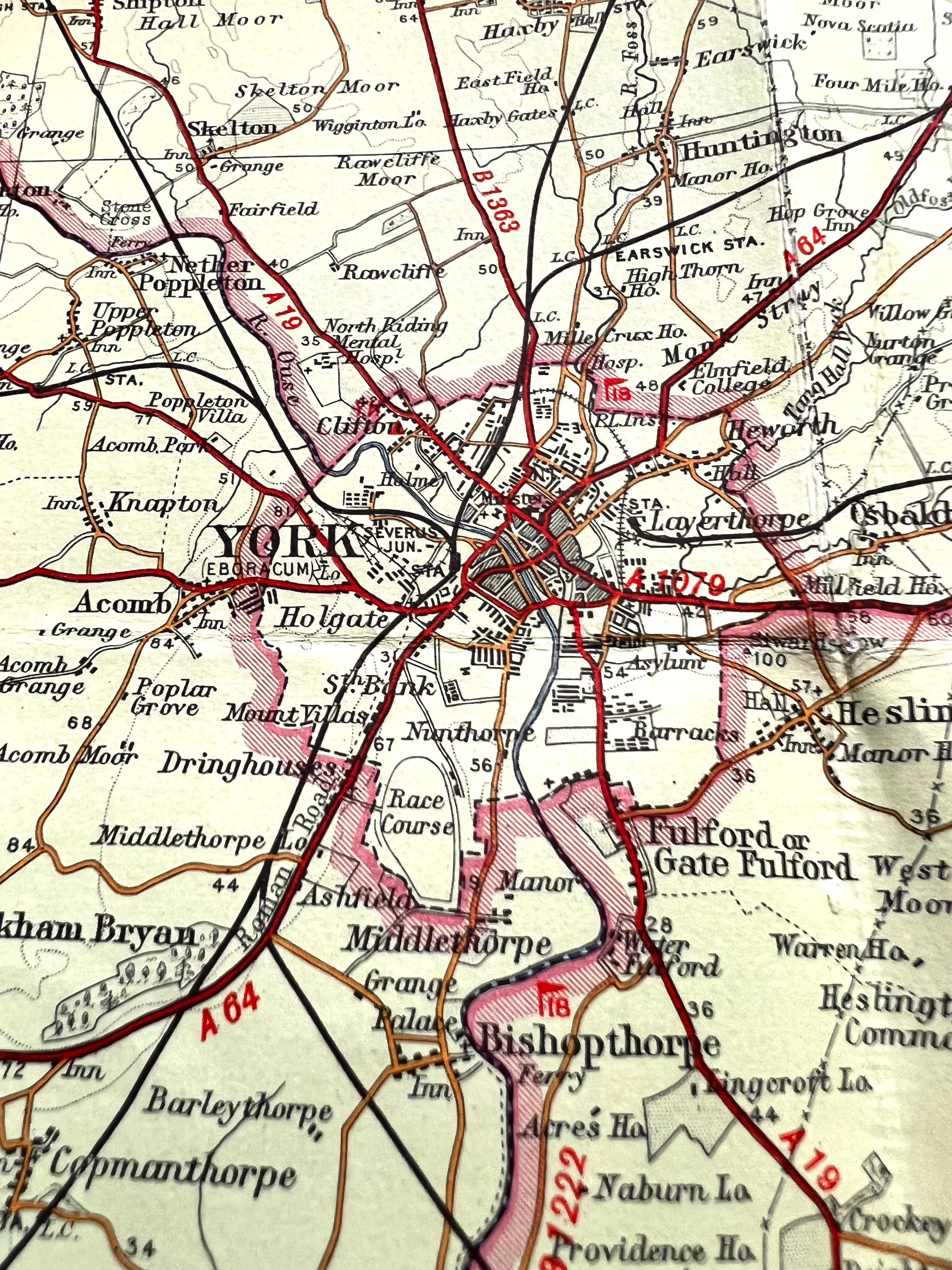1952 Bartholomew's Map of S YORKS & HUMBER on Cloth