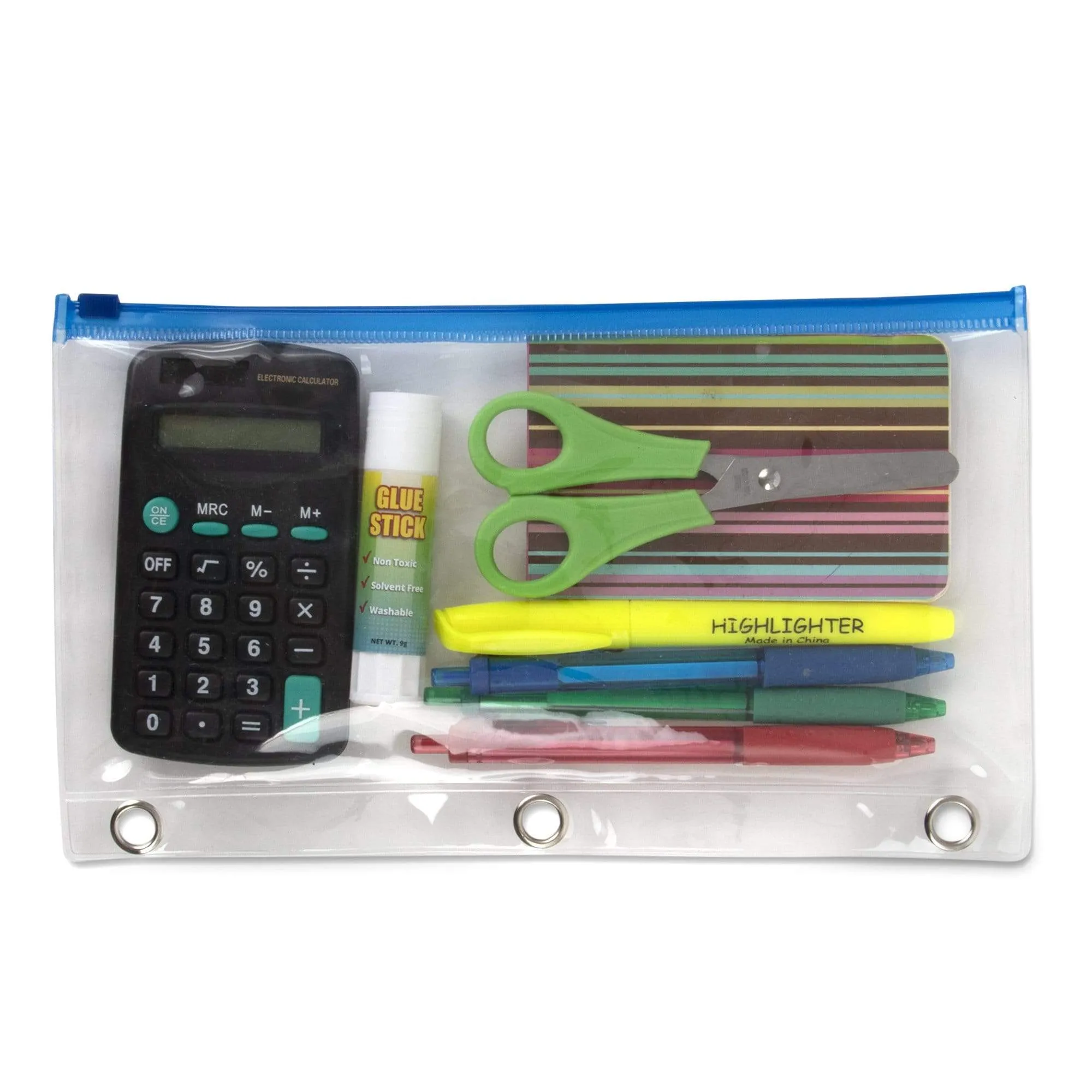 3-Ring Binder Clear Pencil Pouch - Assorted
