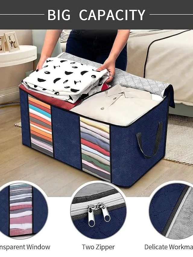 3 Sets Of Clothes Storage Cotton Quilt Bag Non-woven Fabric Finishing Bag Home Fabric Clothing Quilt Dust Bag 60*40*35cm