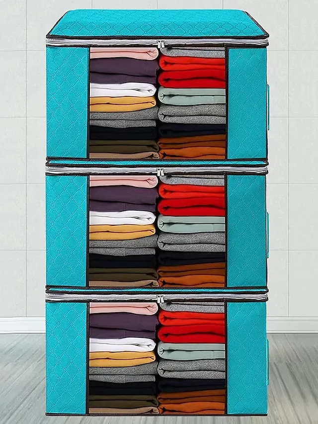 3 Sets Of Clothes Storage Cotton Quilt Bag Non-woven Fabric Finishing Bag Home Fabric Clothing Quilt Dust Bag 60*40*35cm