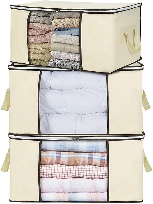 3 Sets Of Clothes Storage Cotton Quilt Bag Non-woven Fabric Finishing Bag Home Fabric Clothing Quilt Dust Bag 60*40*35cm