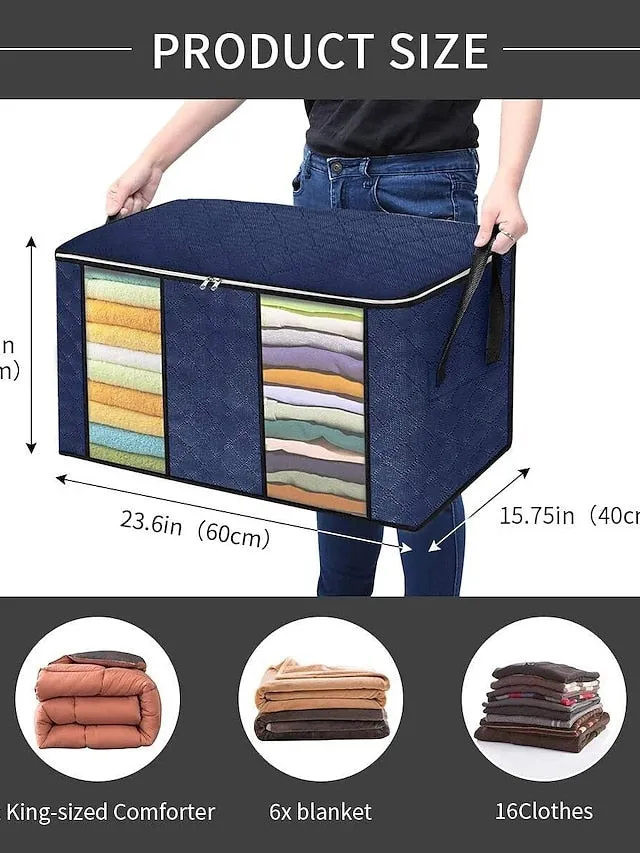3 Sets Of Clothes Storage Cotton Quilt Bag Non-woven Fabric Finishing Bag Home Fabric Clothing Quilt Dust Bag 60*40*35cm