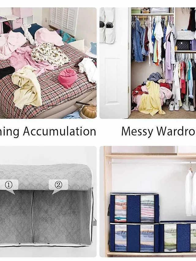 3 Sets Of Clothes Storage Cotton Quilt Bag Non-woven Fabric Finishing Bag Home Fabric Clothing Quilt Dust Bag 60*40*35cm
