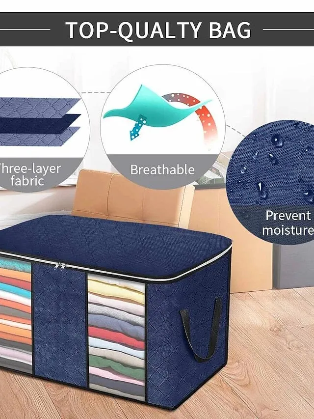 3 Sets Of Clothes Storage Cotton Quilt Bag Non-woven Fabric Finishing Bag Home Fabric Clothing Quilt Dust Bag 60*40*35cm