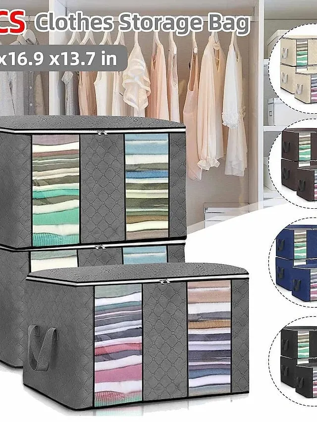 3 Sets Of Clothes Storage Cotton Quilt Bag Non-woven Fabric Finishing Bag Home Fabric Clothing Quilt Dust Bag 60*40*35cm