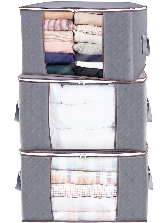 3 Sets Of Clothes Storage Cotton Quilt Bag Non-woven Fabric Finishing Bag Home Fabric Clothing Quilt Dust Bag 60*40*35cm