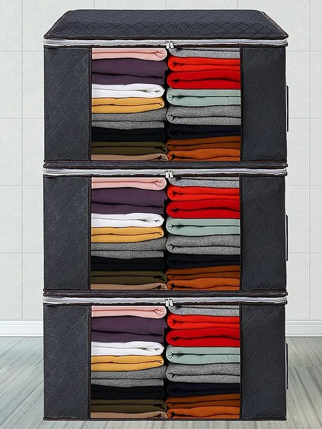 3 Sets Of Clothes Storage Cotton Quilt Bag Non-woven Fabric Finishing Bag Home Fabric Clothing Quilt Dust Bag 60*40*35cm