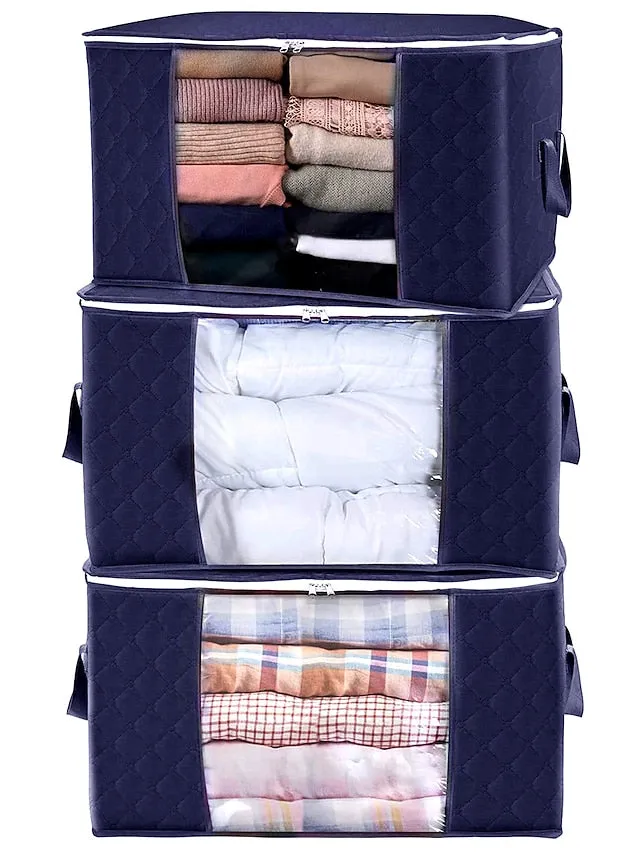 3 Sets Of Clothes Storage Cotton Quilt Bag Non-woven Fabric Finishing Bag Home Fabric Clothing Quilt Dust Bag 60*40*35cm