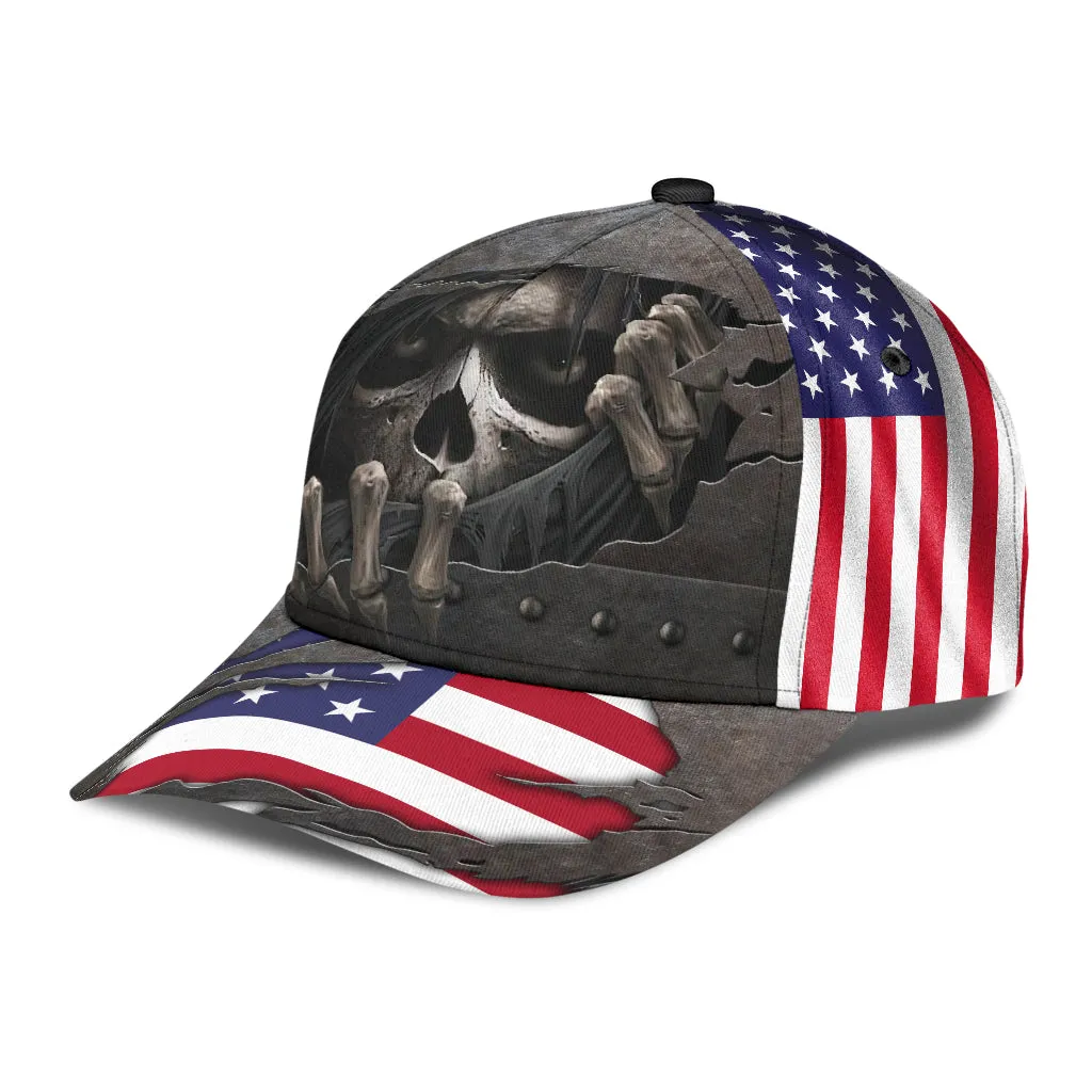 3D All Over Printed Skull Cap Hat With American Flag Pattern Baseball Skull Cap