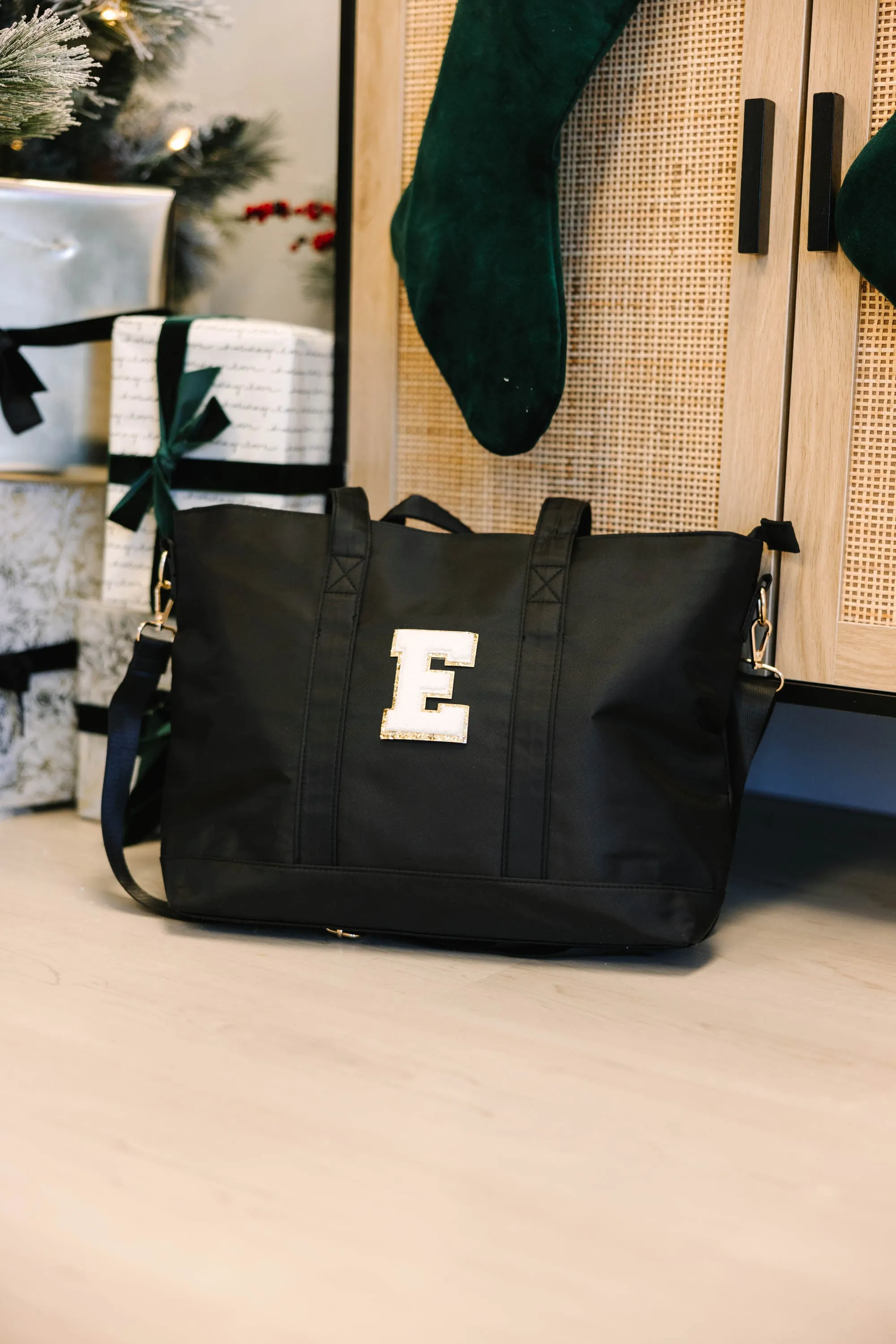 All You Need Black Varsity Tote