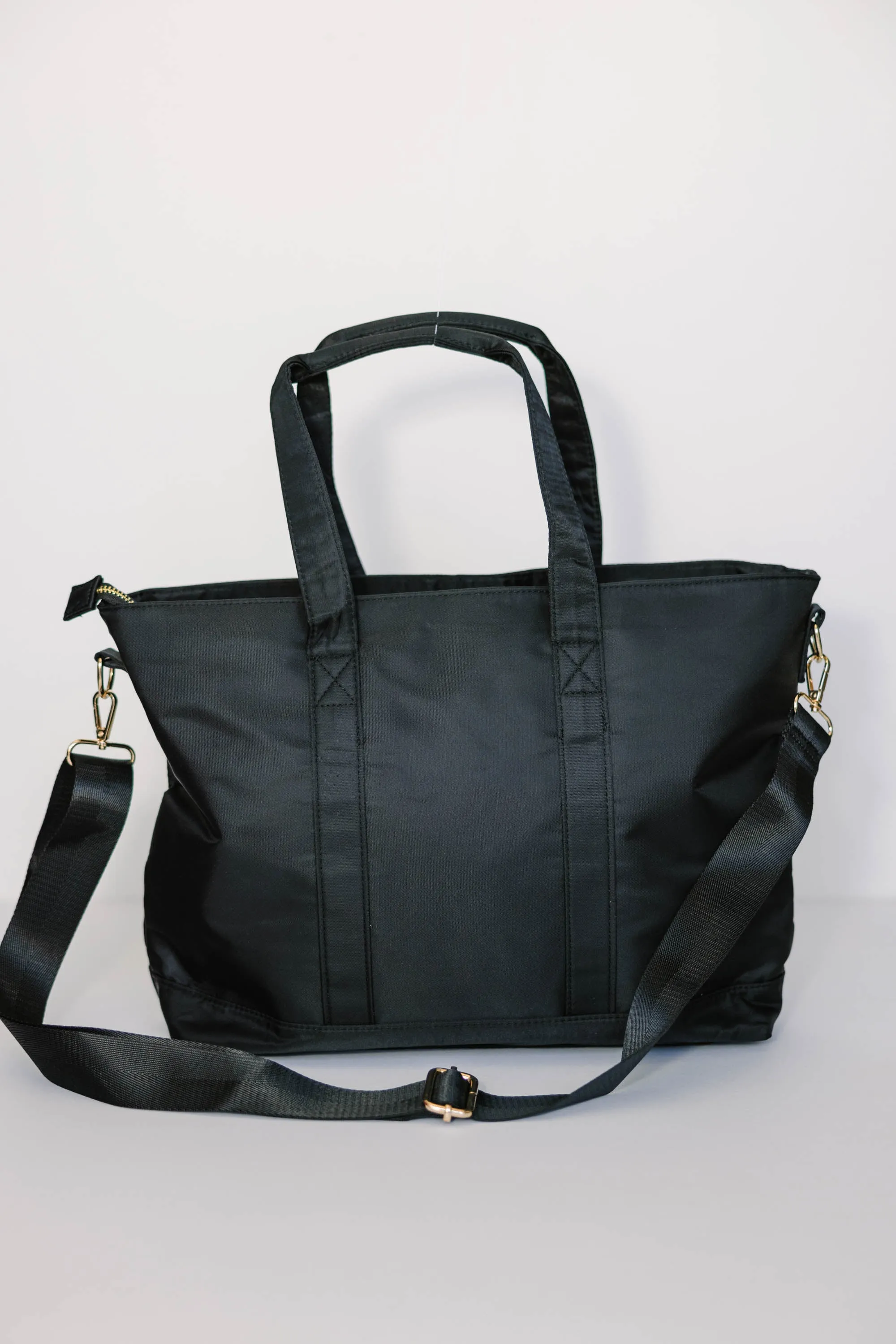 All You Need Black Varsity Tote