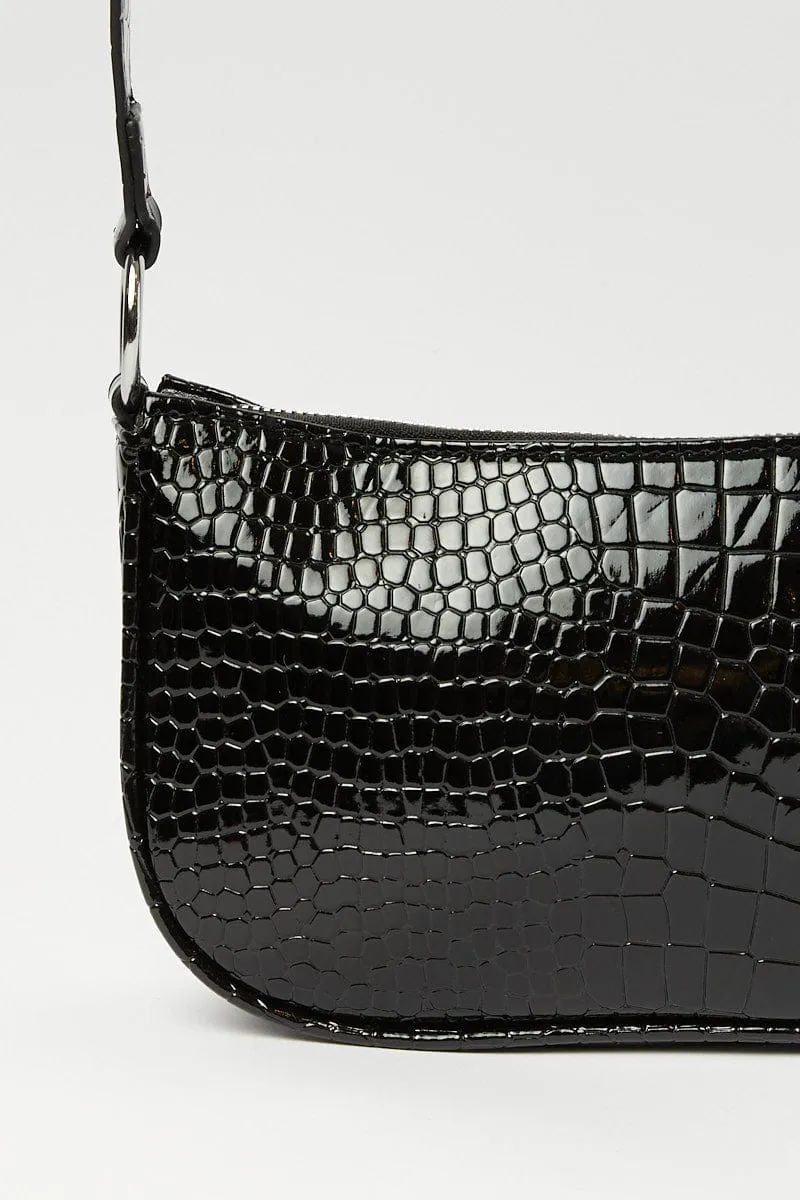 Black Croc Shoulder Bag Hand Bag