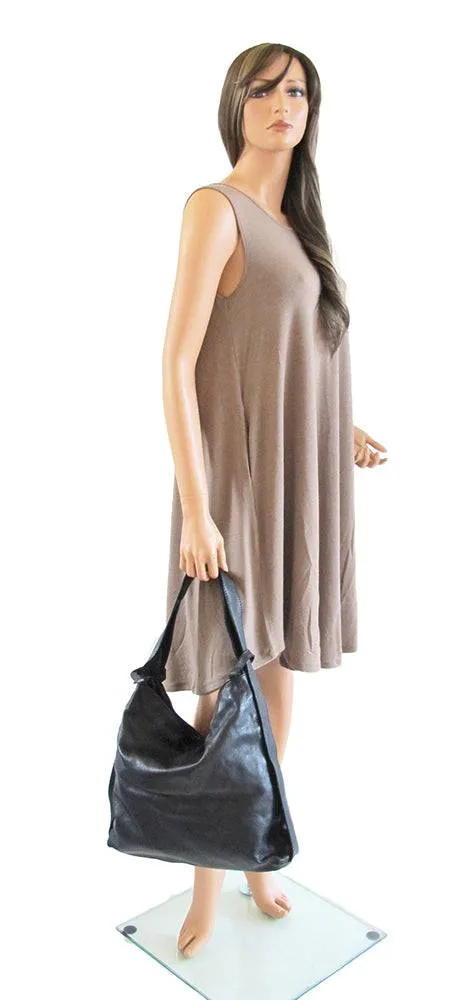 Black Super Soft Calf Washed Leather Handbag Backpack Made In Italy