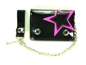 Black Tri Fold Wallet With Black &Amp; Pink Star