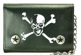 Black Tri Fold Wallet With Skull &Amp; Crossbone Print