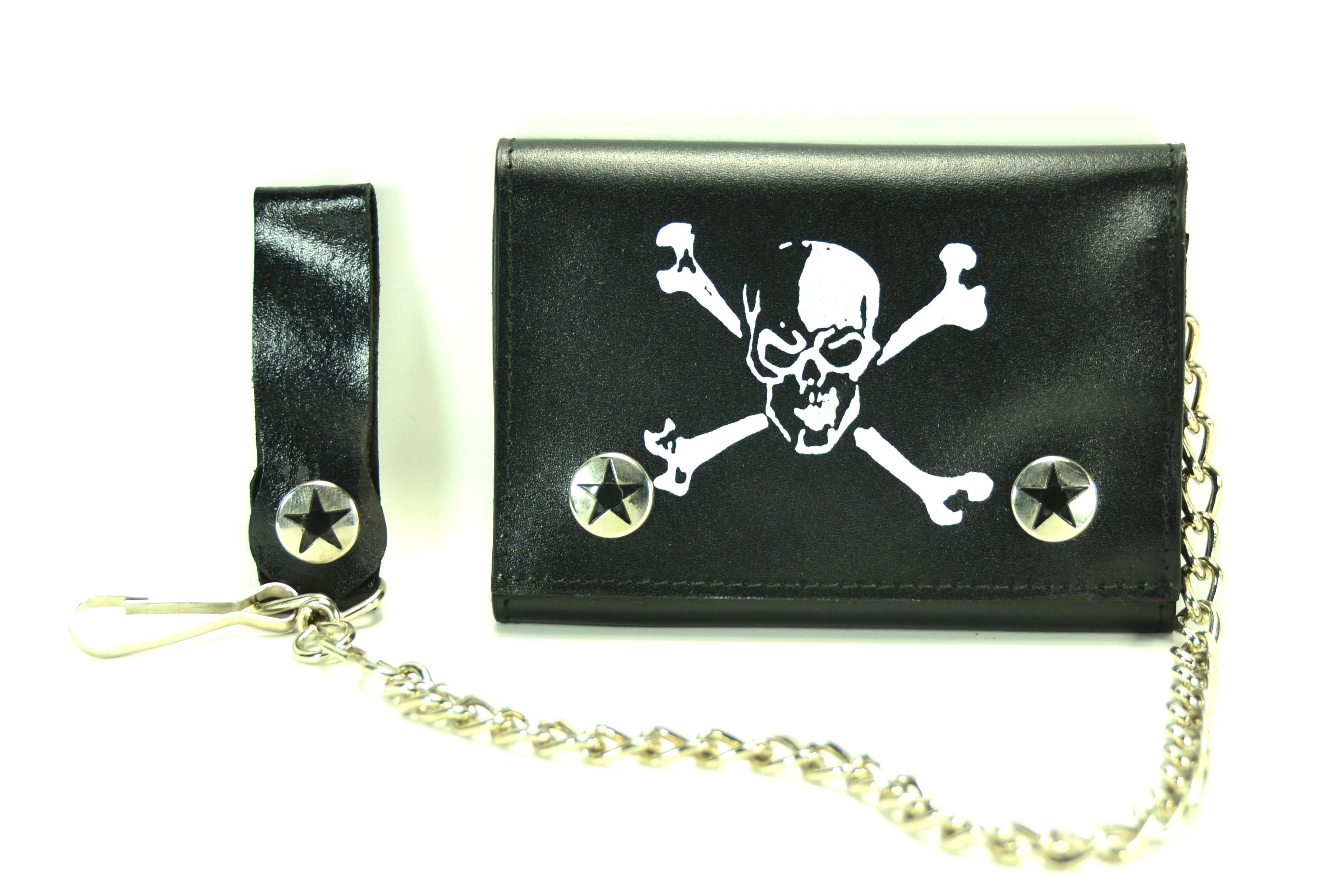 Black Tri Fold Wallet With Skull &Amp; Crossbone Print