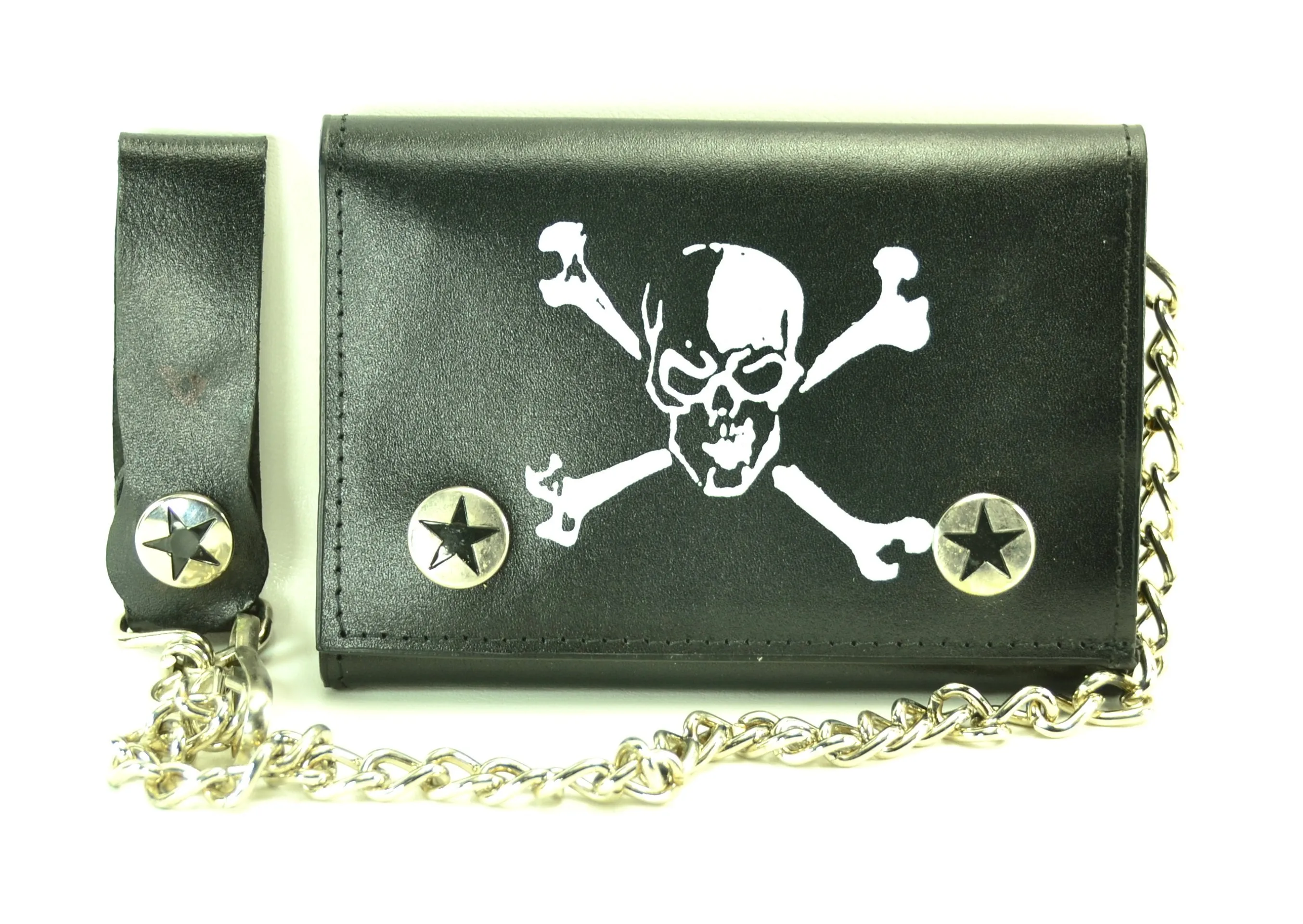 Black Tri Fold Wallet With Skull &Amp; Crossbone Print