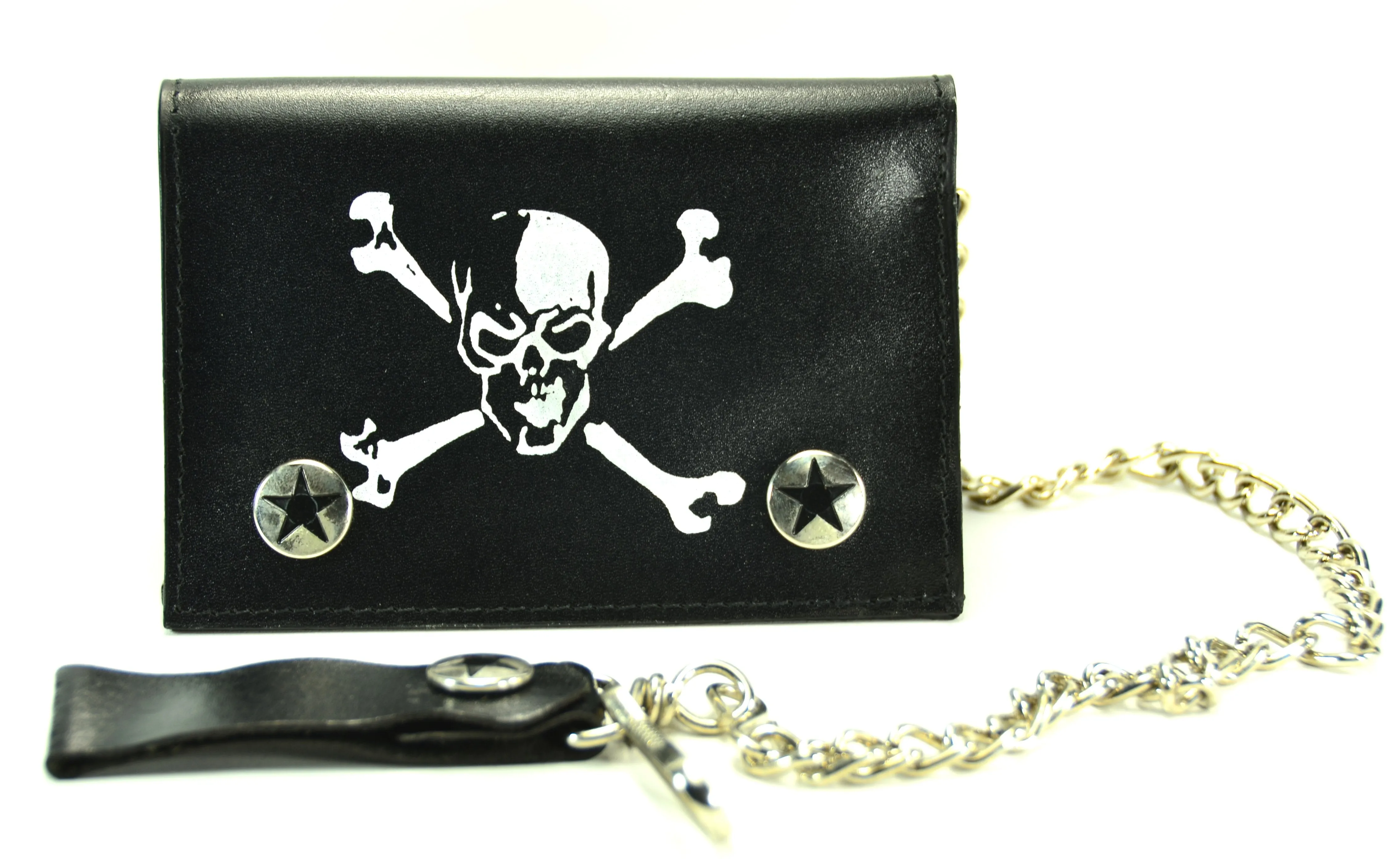 Black Tri Fold Wallet With Skull &Amp; Crossbone Print