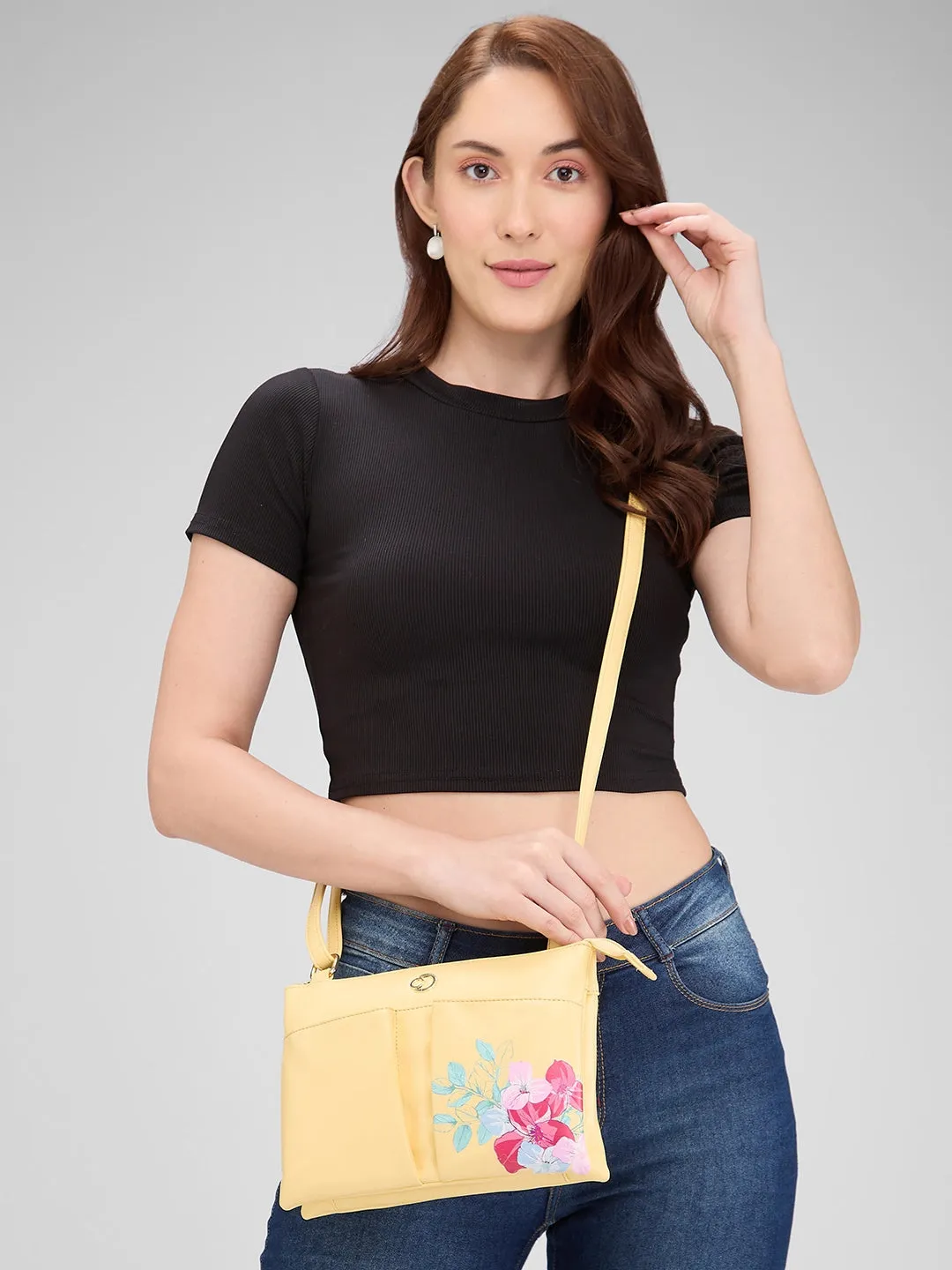 Caprese Shanaya Sling Medium Womens Handbag Yellow