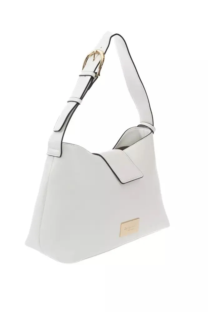 Chic White Flap Bag with Golden Accents