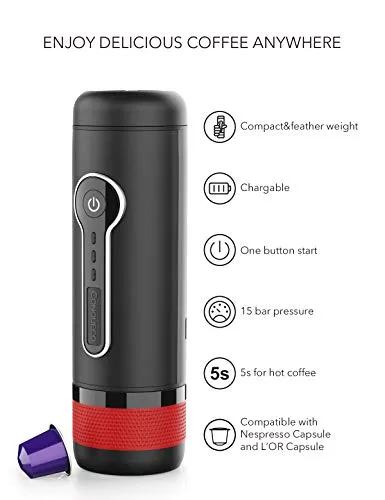 CONQUECO Portable Coffee Maker: 12V Travel Espresso Machine