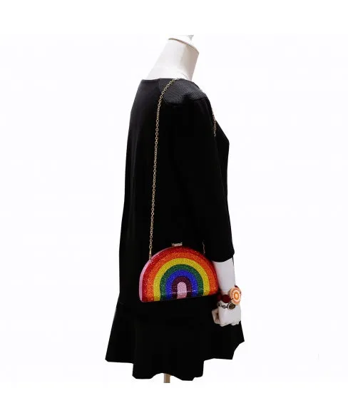 Crystal-Embellished Rainbow Evening Clutch