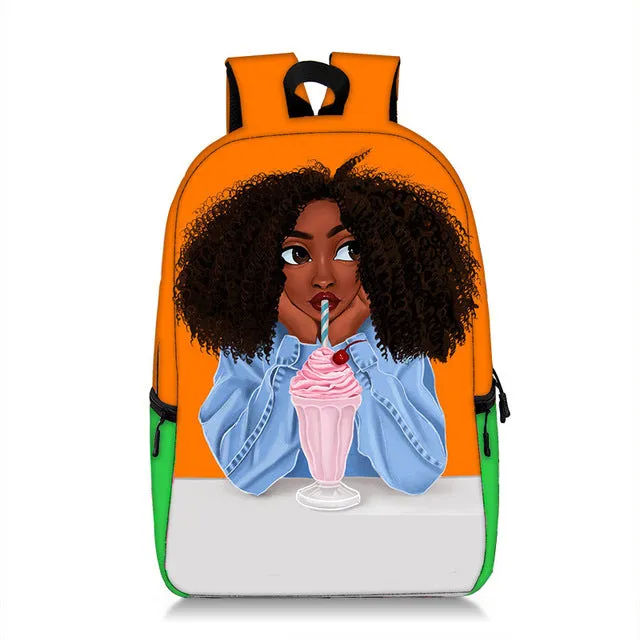 Cute Melanin Girl Print Backpacks