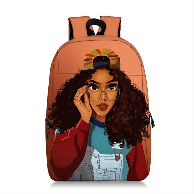 Cute Melanin Girl Print Backpacks