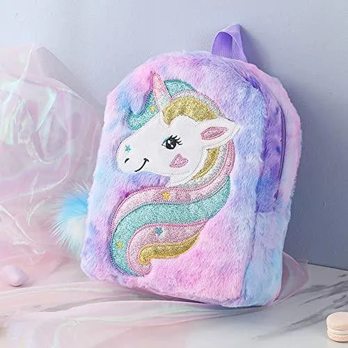 Cute Plush Unicorn Backpack Furry Bookbag for Kids
