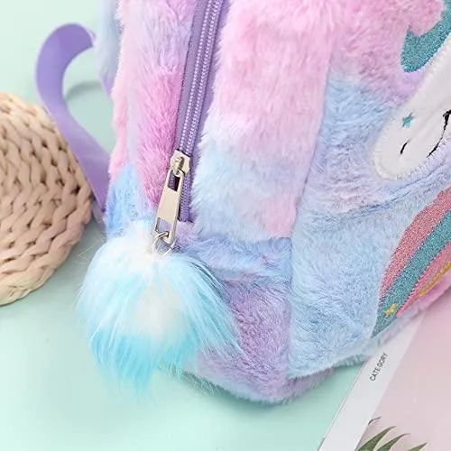 Cute Plush Unicorn Backpack Furry Bookbag for Kids