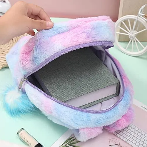 Cute Plush Unicorn Backpack Furry Bookbag for Kids