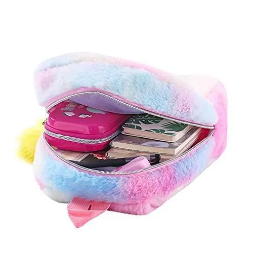 Cute Plush Unicorn Backpack Furry Bookbag for Kids