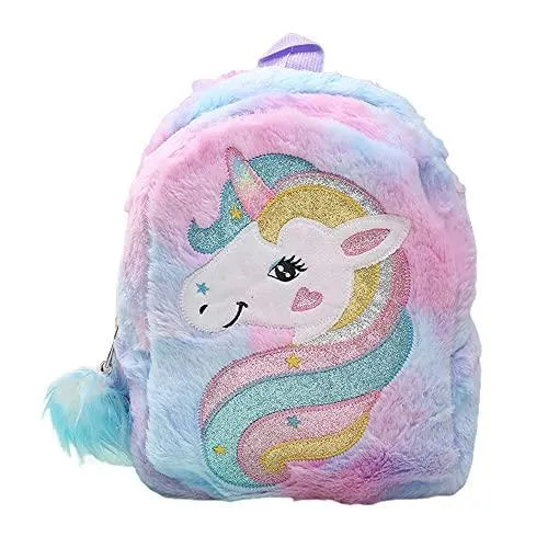 Cute Plush Unicorn Backpack Furry Bookbag for Kids
