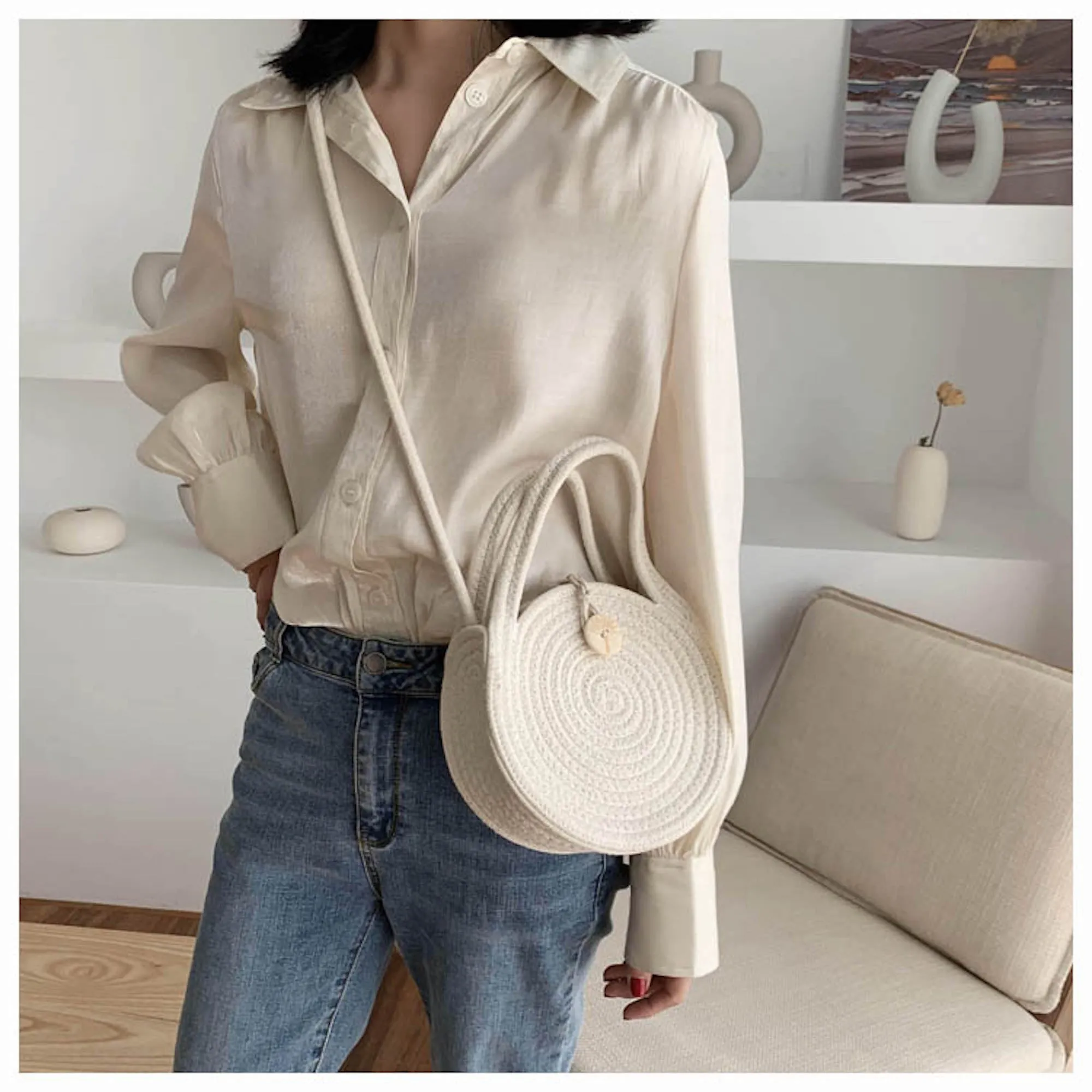 Elena Handbags Round Knit Shoulder Bag
