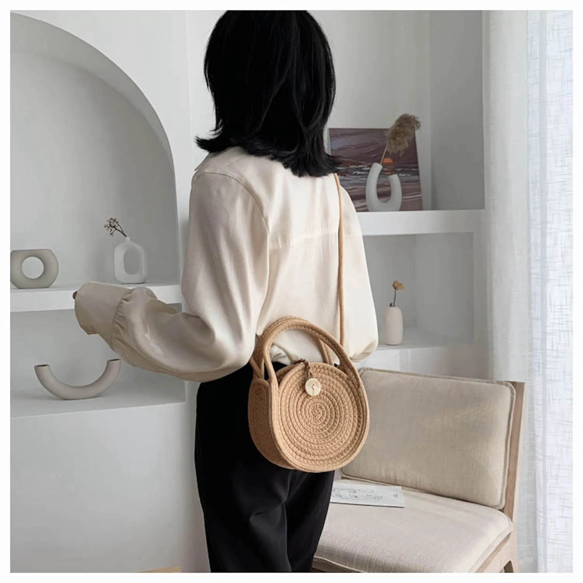 Elena Handbags Round Knit Shoulder Bag