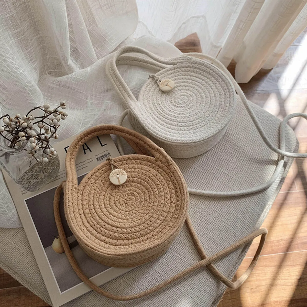 Elena Handbags Round Knit Shoulder Bag