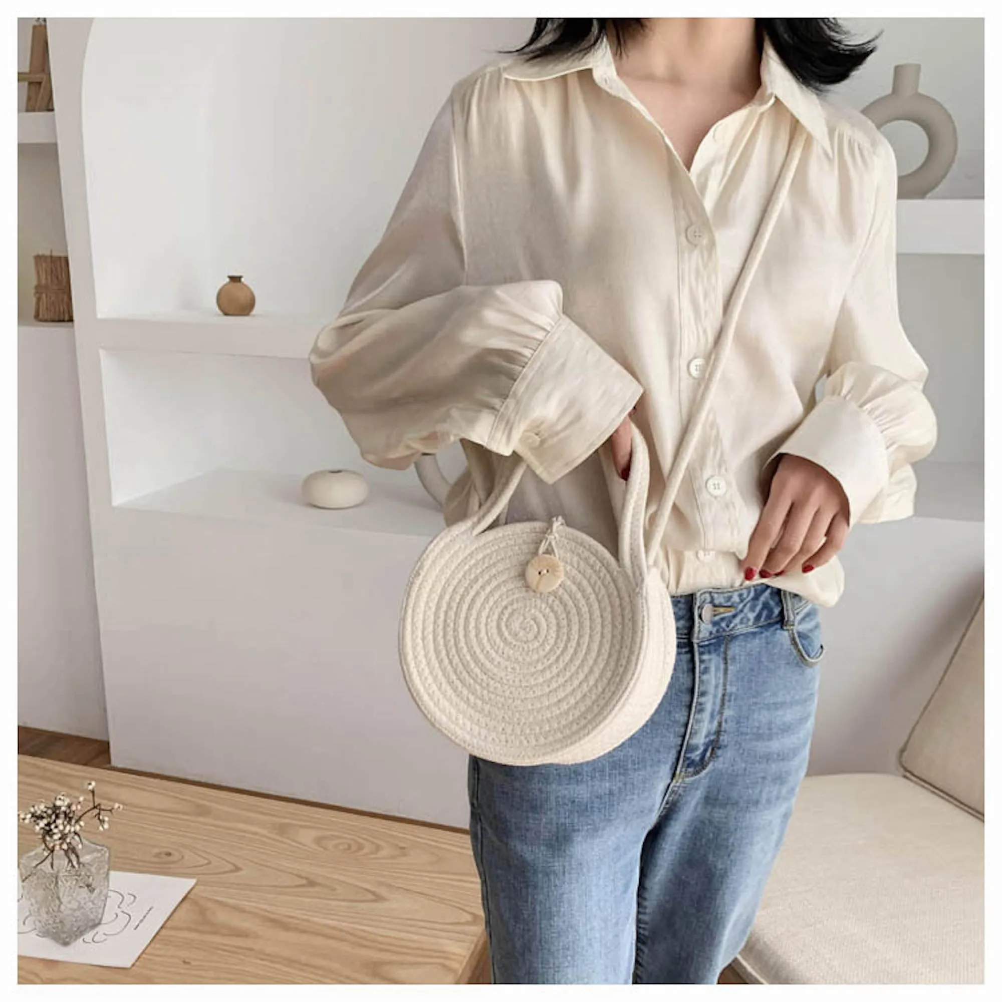 Elena Handbags Round Knit Shoulder Bag