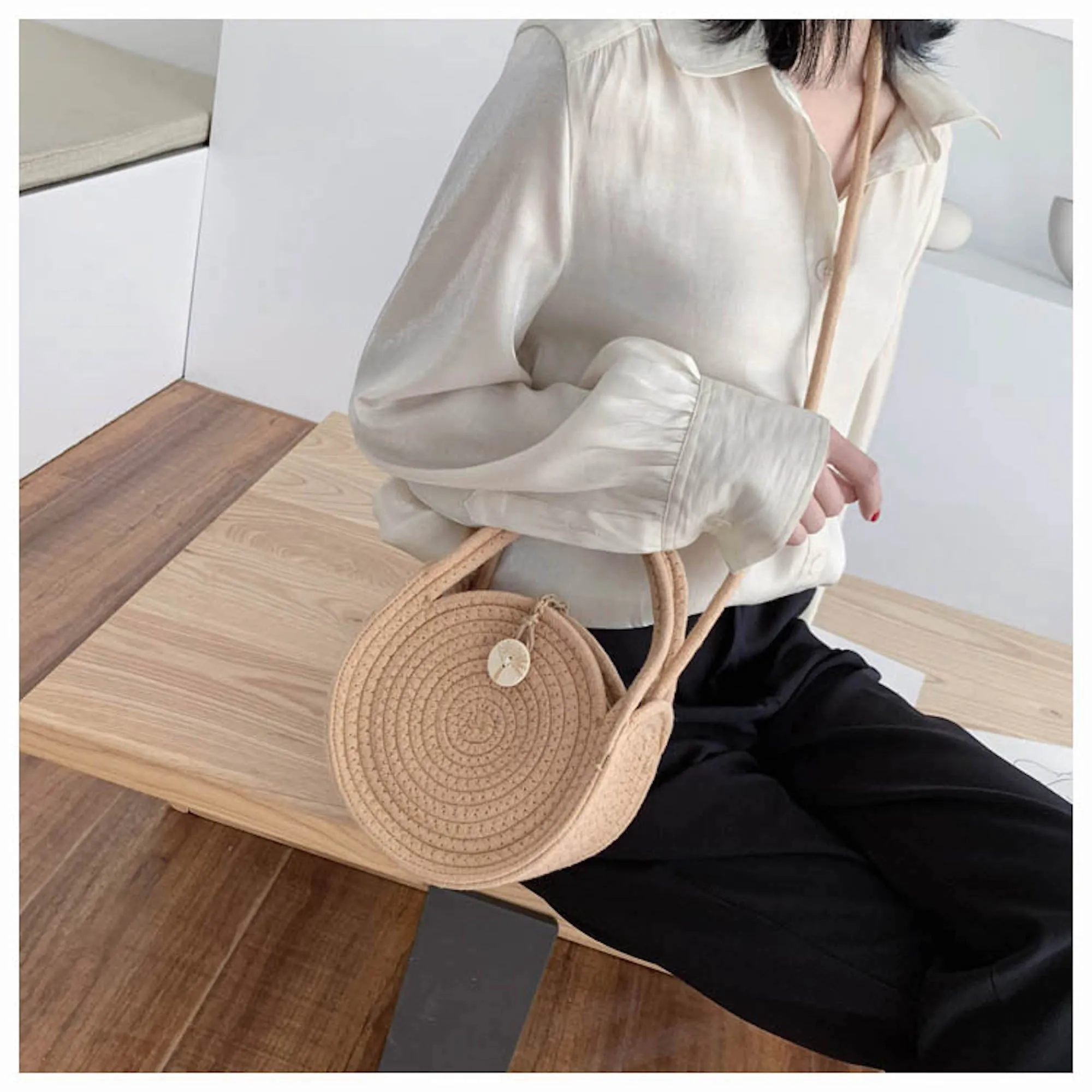 Elena Handbags Round Knit Shoulder Bag