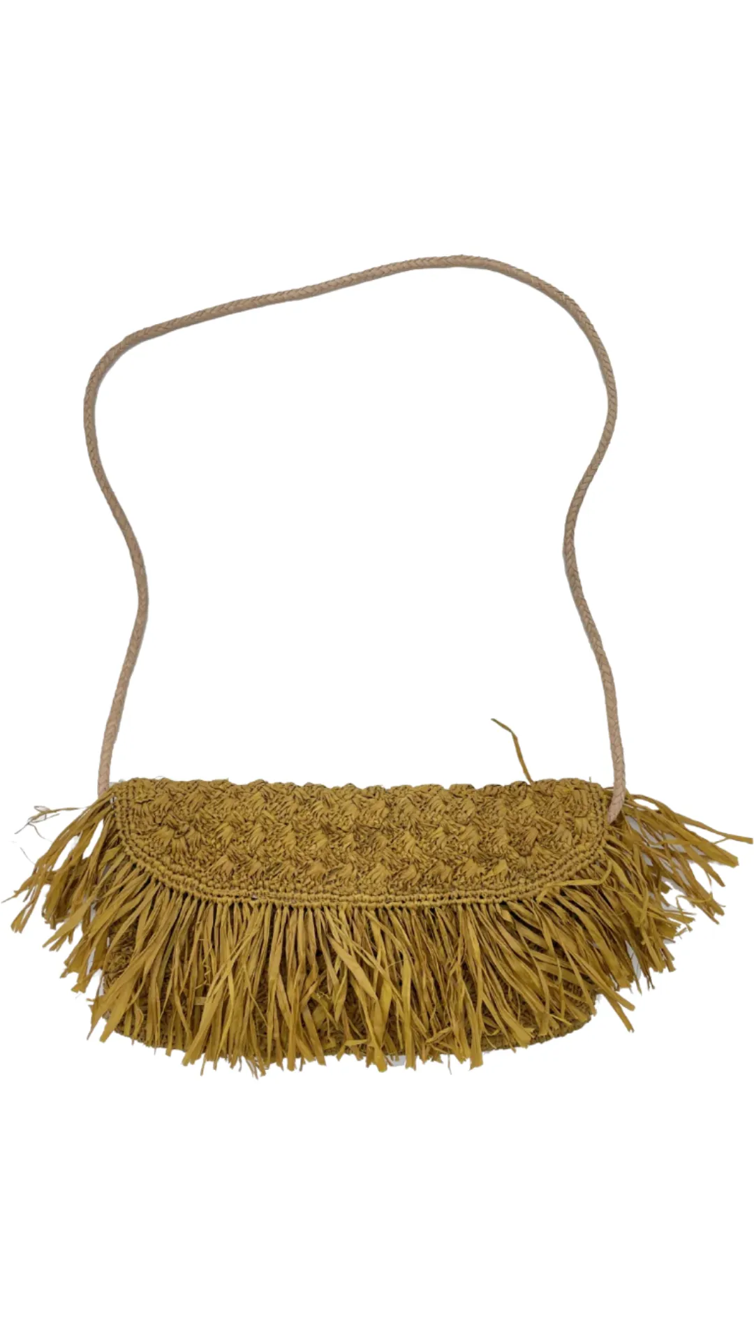Elsea Crochet Straw Crossbody Bag with Raw Fringe Edge Trim