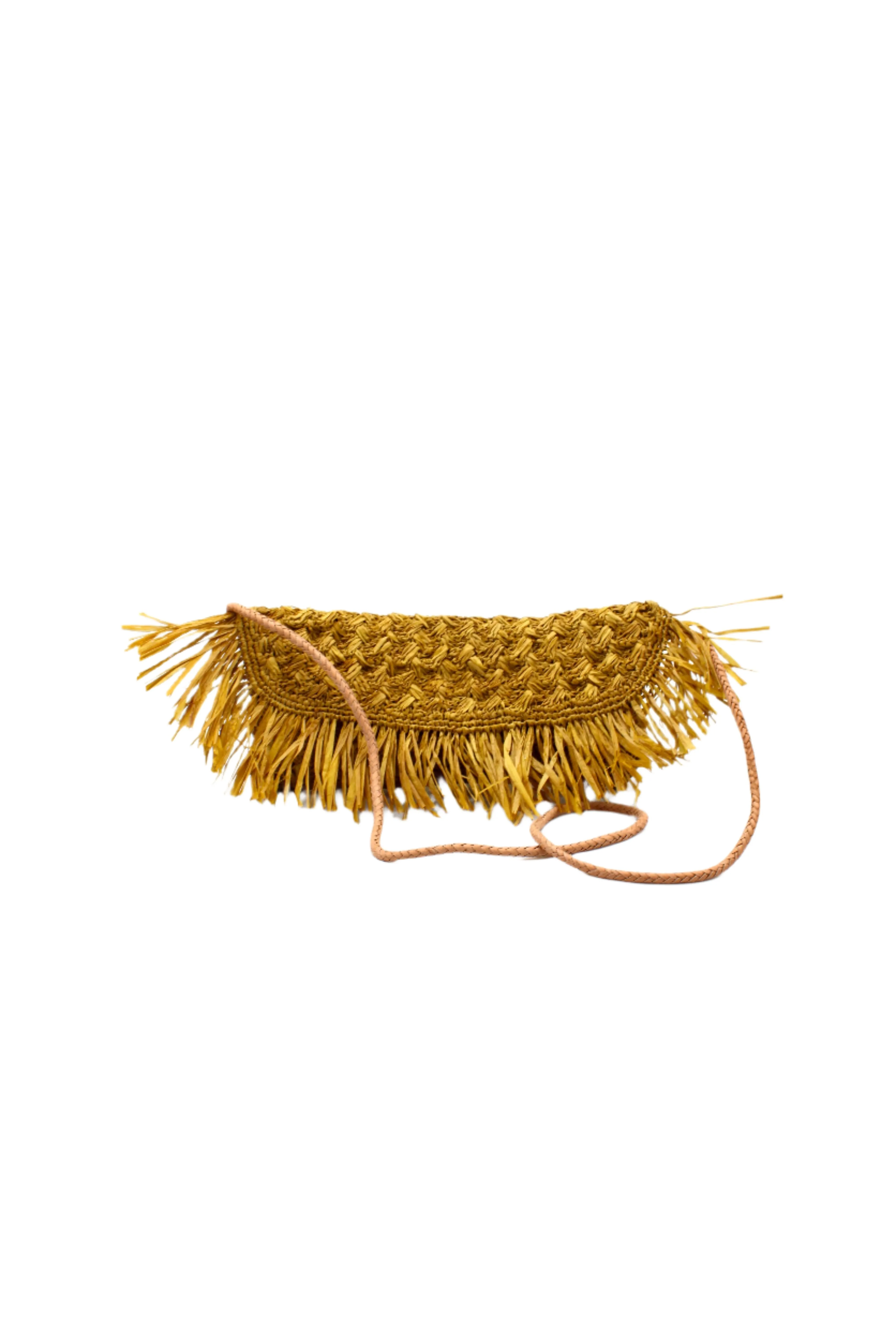 Elsea Crochet Straw Crossbody Bag with Raw Fringe Edge Trim