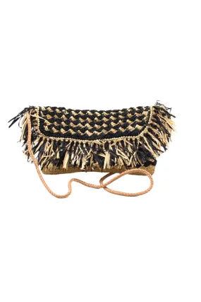 Elsea Crochet Straw Crossbody Bag with Raw Fringe Edge Trim