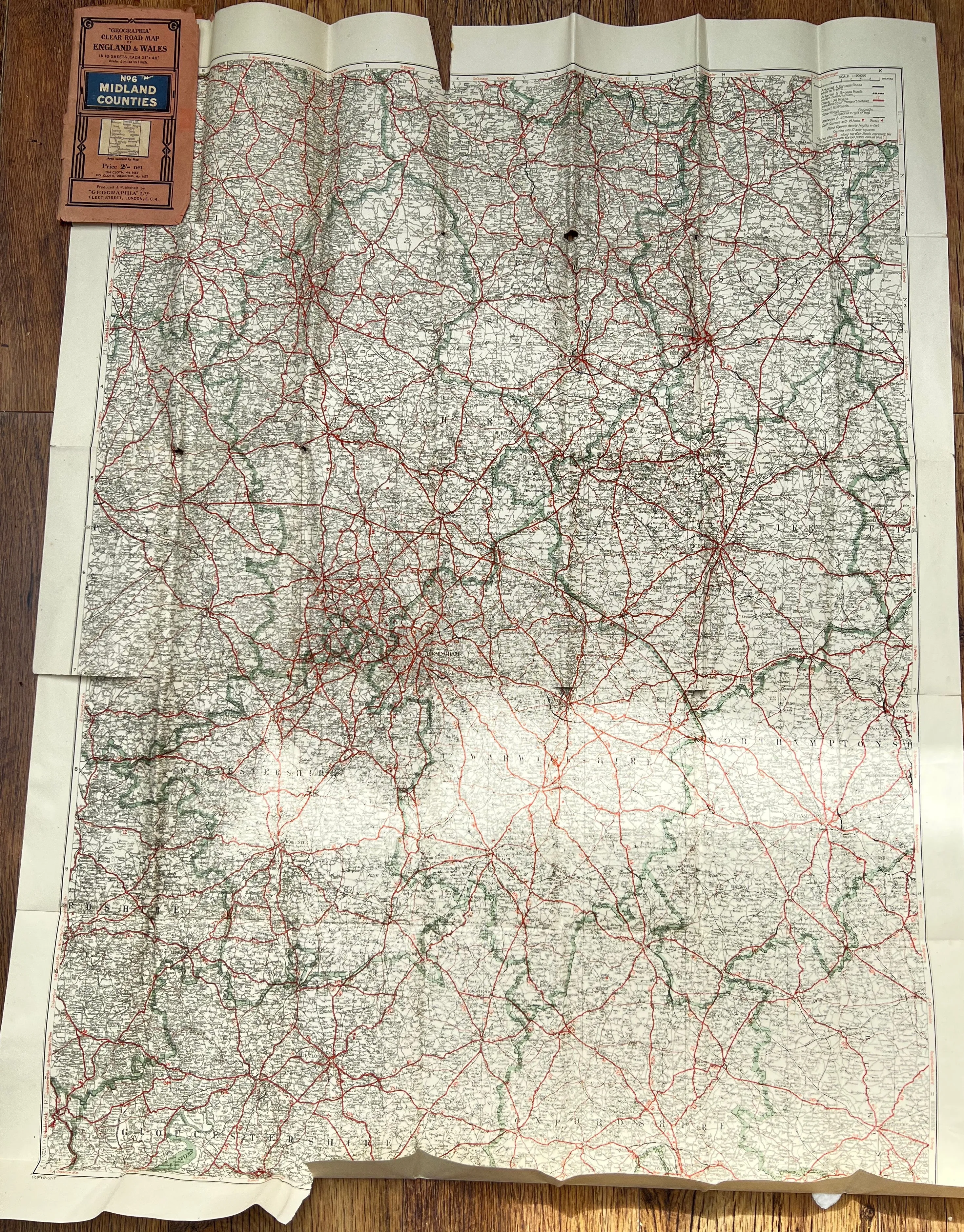 Fascinating 1940s Geographia Map no 6 MIDLAND COUNTIES
