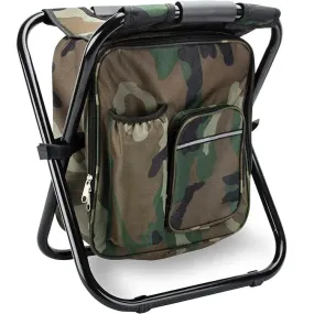 Folding Stool Backpack Insulated Cooler Bag, Collapsible Camping Hunting Fishing Multifunction Chair for Outdoor Events, Hiking