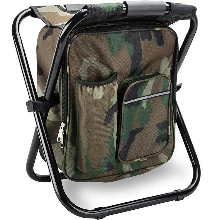 Folding Stool Backpack Insulated Cooler Bag, Collapsible Camping Hunting Fishing Multifunction Chair for Outdoor Events, Hiking