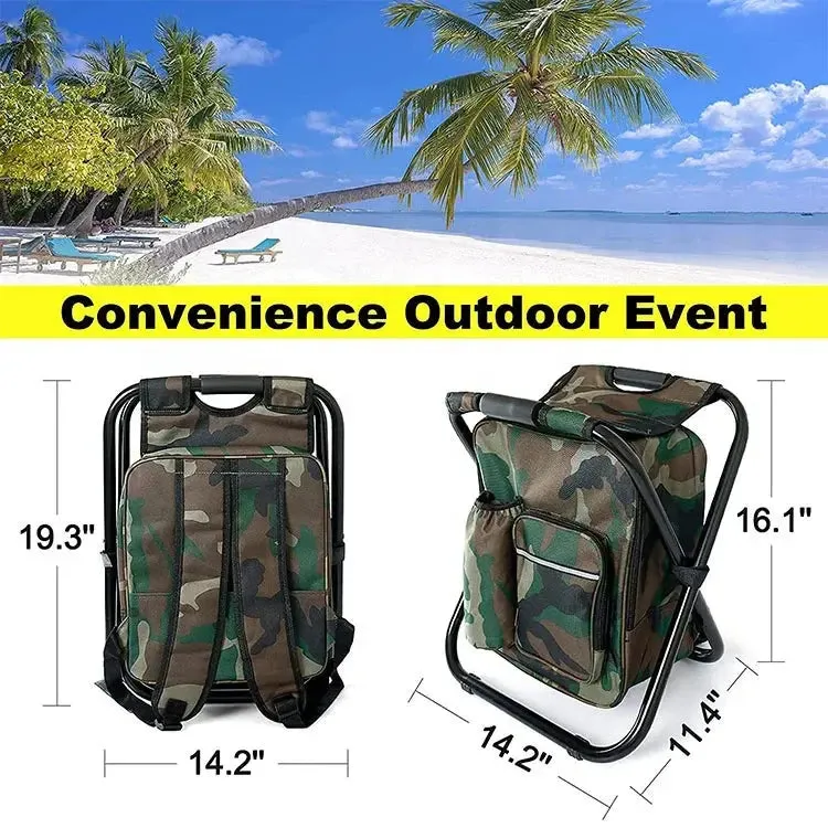 Folding Stool Backpack Insulated Cooler Bag, Collapsible Camping Hunting Fishing Multifunction Chair for Outdoor Events, Hiking